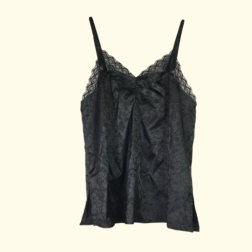 Bloomchic‎ Floral Jacquard Lace Trim Camisole Top 14-16 Black